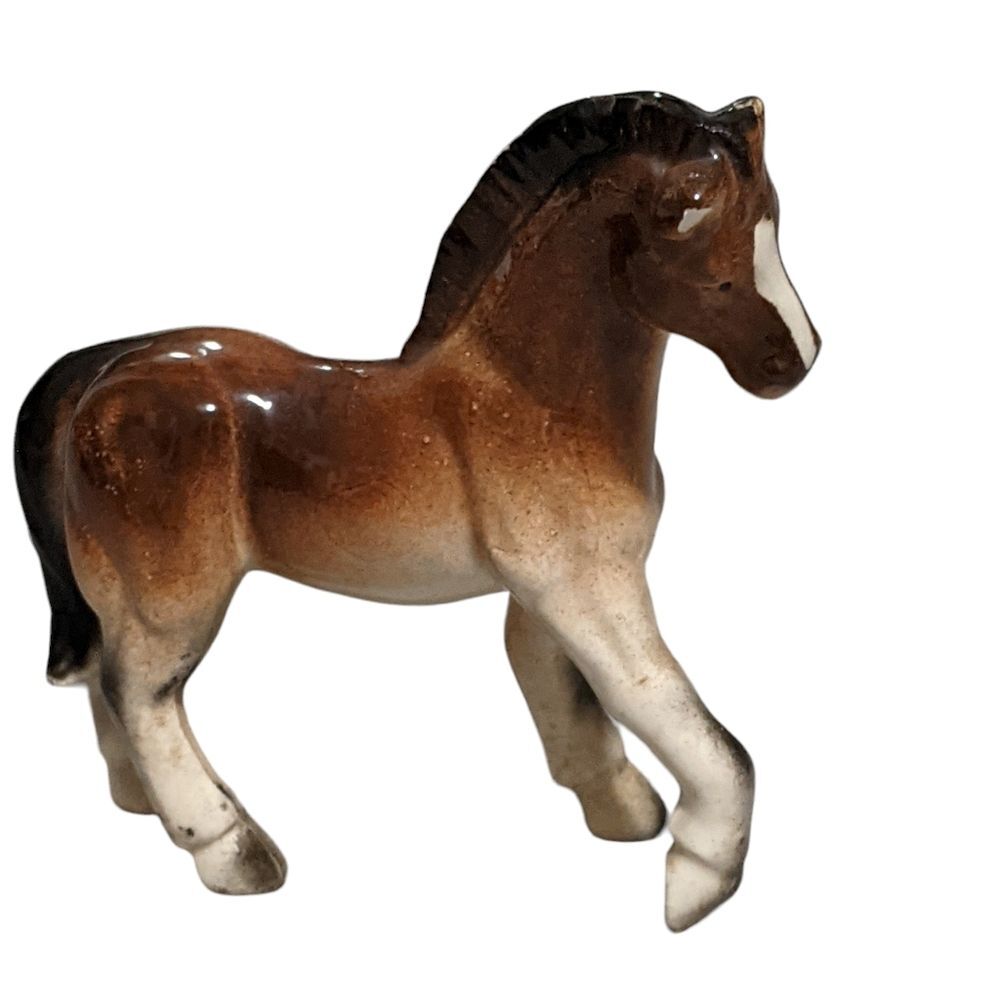 Vintage prancing horse Clydesdale ceramic figurine equestrian, FLAW
